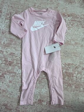 Nike Pink Long-Sleeve Baby One-Piece with White Logo